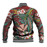 Personalised Hawaii Tribal Humpback Whale Baseball Jacket Ulaula Hibiscus Seamless Pattern LT9 - Polynesian Pride