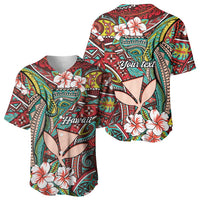 Personalised Hawaii Tribal Humpback Whale Baseball Jersey Ulaula Hibiscus Seamless Pattern LT9 - Polynesian Pride