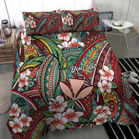 Personalised Hawaii Tribal Humpback Whale Bedding Set Ulaula Hibiscus Seamless Pattern LT9 - Polynesian Pride