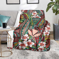 Personalised Hawaii Tribal Humpback Whale Blanket Ulaula Hibiscus Seamless Pattern LT9 - Polynesian Pride
