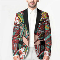Personalised Hawaii Tribal Humpback Whale Blazer Ulaula Hibiscus Seamless Pattern LT9 - Polynesian Pride