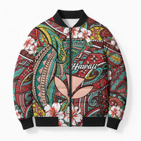 Personalised Hawaii Tribal Humpback Whale Bomber Puffer Jacket Ulaula Hibiscus Seamless Pattern LT9 Unisex Red - Polynesian Pride