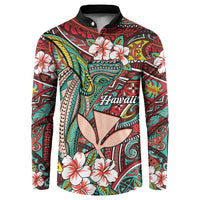 Personalised Hawaii Tribal Humpback Whale Button Sweatshirt Ulaula Hibiscus Seamless Pattern LT9 Red - Polynesian Pride