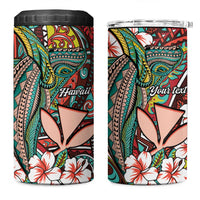 Personalised Hawaii Tribal Humpback Whale 4 in 1 Can Cooler Tumbler Ulaula Hibiscus Seamless Pattern LT9 One Size: 16 oz Red - Polynesian Pride