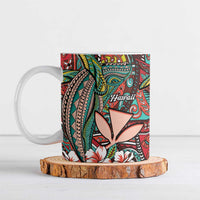 Personalised Hawaii Tribal Humpback Whale Ceramic Mug Ulaula Hibiscus Seamless Pattern LT9 Red - Polynesian Pride