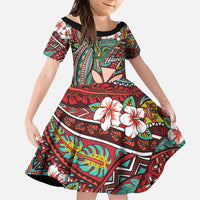 Personalised Hawaii Tribal Humpback Whale Family Matching Summer Maxi Dress and Hawaiian Shirt Ulaula Hibiscus Seamless Pattern