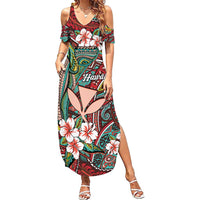 Personalised Hawaii Tribal Humpback Whale Family Matching Summer Maxi Dress and Hawaiian Shirt Ulaula Hibiscus Seamless Pattern