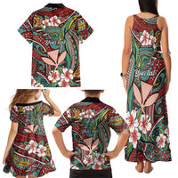 Personalised Hawaii Tribal Humpback Whale Family Matching Tank Maxi Dress and Hawaiian Shirt Ulaula Hibiscus Seamless Pattern