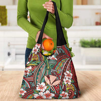 Personalised Hawaii Tribal Humpback Whale Grocery Bag Ulaula Hibiscus Seamless Pattern LT9 - Polynesian Pride