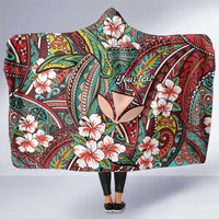 Personalised Hawaii Tribal Humpback Whale Hooded Blanket Ulaula Hibiscus Seamless Pattern LT9 One Size Red - Polynesian Pride