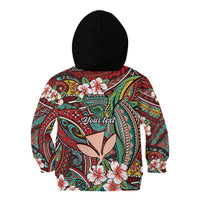 Personalised Hawaii Tribal Humpback Whale Kid Hoodie Ulaula Hibiscus Seamless Pattern LT9 - Polynesian Pride