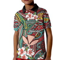 Personalised Hawaii Tribal Humpback Whale Kid Polo Shirt Ulaula Hibiscus Seamless Pattern LT9 Kid Red - Polynesian Pride