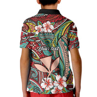Personalised Hawaii Tribal Humpback Whale Kid Polo Shirt Ulaula Hibiscus Seamless Pattern LT9 - Polynesian Pride