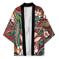 Personalised Hawaii Tribal Humpback Whale Kimono Ulaula Hibiscus Seamless Pattern LT9 Unisex Red - Polynesian Pride
