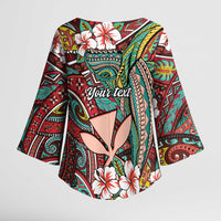 Personalised Hawaii Tribal Humpback Whale Kimono Sleeve Blouse Ulaula Hibiscus Seamless Pattern LT9 - Polynesian Pride