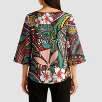 Personalised Hawaii Tribal Humpback Whale Kimono Sleeve Blouse Ulaula Hibiscus Seamless Pattern LT9 - Polynesian Pride