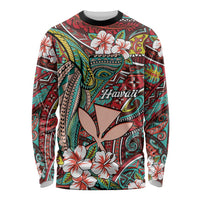 Personalised Hawaii Tribal Humpback Whale Long Sleeve Shirt Ulaula Hibiscus Seamless Pattern LT9 Unisex Red - Polynesian Pride