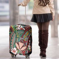 Personalised Hawaii Tribal Humpback Whale Luggage Cover Ulaula Hibiscus Seamless Pattern LT9 - Polynesian Pride