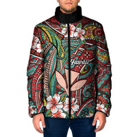 Personalised Hawaii Tribal Humpback Whale Padded Jacket Ulaula Hibiscus Seamless Pattern LT9 Men Red - Polynesian Pride