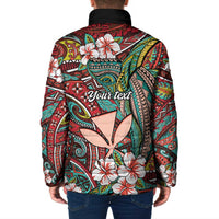 Personalised Hawaii Tribal Humpback Whale Padded Jacket Ulaula Hibiscus Seamless Pattern LT9 - Polynesian Pride
