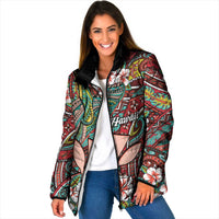 Personalised Hawaii Tribal Humpback Whale Padded Jacket Ulaula Hibiscus Seamless Pattern LT9 Women Red - Polynesian Pride