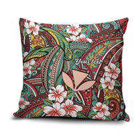 Personalised Hawaii Tribal Humpback Whale Pillow Cover Ulaula Hibiscus Seamless Pattern LT9 Red - Polynesian Pride