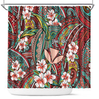 Personalised Hawaii Tribal Humpback Whale Shower Curtain Ulaula Hibiscus Seamless Pattern LT9 Red - Polynesian Pride