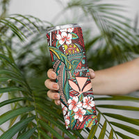 Personalised Hawaii Tribal Humpback Whale Skinny Tumbler Ulaula Hibiscus Seamless Pattern LT9 - Polynesian Pride