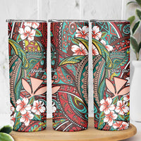 Personalised Hawaii Tribal Humpback Whale Skinny Tumbler Ulaula Hibiscus Seamless Pattern LT9 - Polynesian Pride