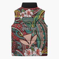 Personalised Hawaii Tribal Humpback Whale Sleeveless Puffer Jacket Ulaula Hibiscus Seamless Pattern LT9 - Polynesian Pride