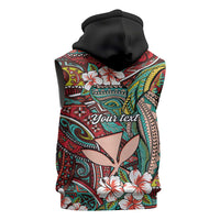 Personalised Hawaii Tribal Humpback Whale Sleeveless Zip Hoodie Ulaula Hibiscus Seamless Pattern LT9 - Polynesian Pride