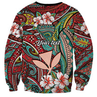 Personalised Hawaii Tribal Humpback Whale Sweatshirt Ulaula Hibiscus Seamless Pattern LT9 - Polynesian Pride
