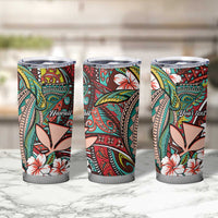 Personalised Hawaii Tribal Humpback Whale Tumbler Cup Ulaula Hibiscus Seamless Pattern LT9 - Polynesian Pride