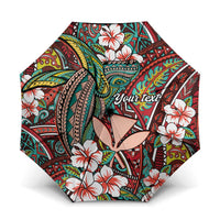 Personalised Hawaii Tribal Humpback Whale Umbrella Ulaula Hibiscus Seamless Pattern LT9 One Size Folded 11.42 inch Opened Diameter 37.4 inch Red - Polynesian Pride
