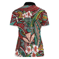 Personalised Hawaii Tribal Humpback Whale Women Polo Shirt Ulaula Hibiscus Seamless Pattern LT9 - Polynesian Pride