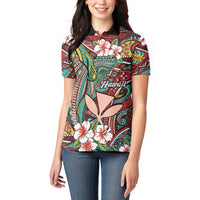 Personalised Hawaii Tribal Humpback Whale Women Polo Shirt Ulaula Hibiscus Seamless Pattern LT9 - Polynesian Pride