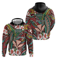 Personalised Hawaii Tribal Humpback Whale Zip Hoodie Ulaula Hibiscus Seamless Pattern LT9 - Polynesian Pride