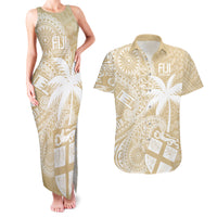 Custom Indo Fijians Couples Matching Tank Maxi Dress and Hawaiian Shirt Fiji ke Hindustani Polyneisan Paisley Beige Style