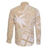 Custom Indo Fijians Family Matching Off The Shoulder Long Sleeve Dress and Hawaiian Shirt Fiji ke Hindustani Polyneisan Paisley Beige Style