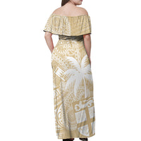 Custom Indo Fijians Off Shoulder Maxi Dress Fiji ke Hindustani Polyneisan Paisley Beige Style
