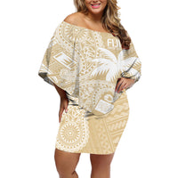 Custom Indo Fijians Off Shoulder Short Dress Fiji ke Hindustani Polyneisan Paisley Beige Style LT9 Women Beige - Polynesian Pride