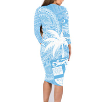 Custom Indo Fijians Family Matching Long Sleeve Bodycon Dress and Hawaiian Shirt Fiji ke Hindustani Polyneisan Paisley Blue Style