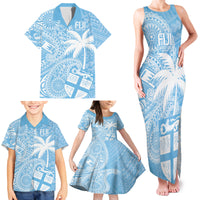 Custom Indo Fijians Family Matching Tank Maxi Dress and Hawaiian Shirt Fiji ke Hindustani Polyneisan Paisley Blue Style