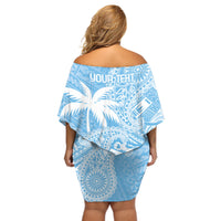 Custom Indo Fijians Off Shoulder Short Dress Fiji ke Hindustani Polyneisan Paisley Blue Style LT9 - Polynesian Pride