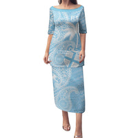 Custom Indo Fijians Puletasi Fiji ke Hindustani Polyneisan Paisley Blue Style LT9 Long Dress Blue - Polynesian Pride