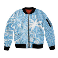 Custom Indo Fijians Sleeve Zip Bomber Jacket Fiji ke Hindustani Polyneisan Paisley Blue Style