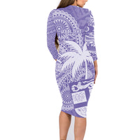 Custom Indo Fijians Family Matching Long Sleeve Bodycon Dress and Hawaiian Shirt Fiji ke Hindustani Polyneisan Paisley Purple Style