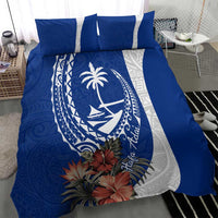 Blue Guam Hafa Adai Bedding Set Tropical Flowers with Polynesian Pattern