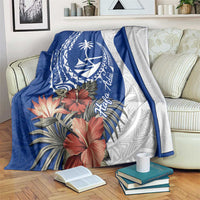 Blue Guam Hafa Adai Blanket Tropical Flowers with Polynesian Pattern