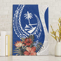 Blue Guam Hafa Adai Canvas Wall Art Tropical Flowers with Polynesian Pattern LT9 Without Frame Blue - Polynesian Pride